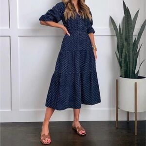 Madewell Navy Dobby Tiered Midi Dress size small